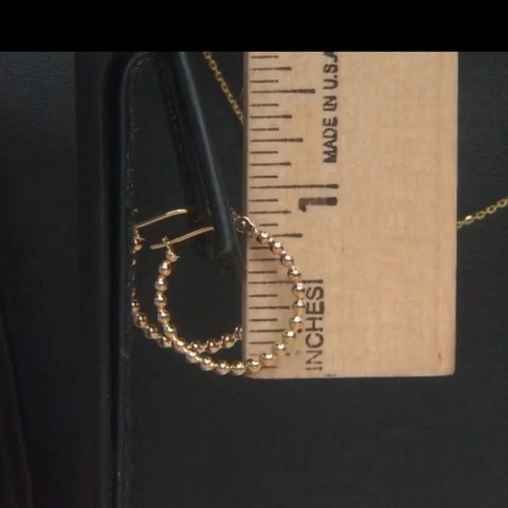 NEW 10k Yellow Gold Beaded 3/4" Hoop Earrings - Picture 2 of 9